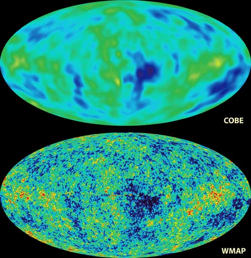 Comparsion of the sky maps taken by COBE and WMAP