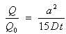 Humphreys equation 16: Q divided by Q0 equals a squared divided by 15 divided by Dt