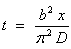 Humphreys equation 17: t equals b squared times x divided by pi squared divided by D